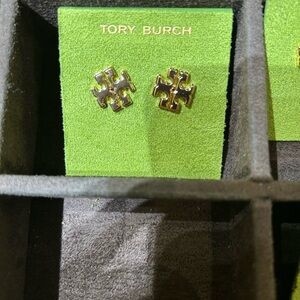 Tory Burch silver-tone pave large logo stud earrings silver color large